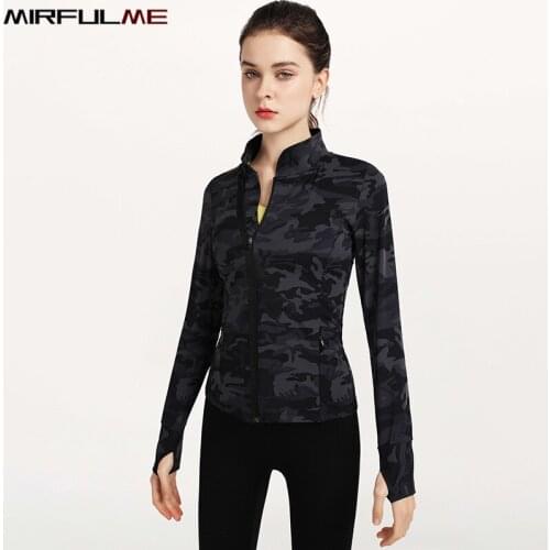 Women Camouflage Sport Jackets Long Sleeve Zipper Yoga Coat Girls Gym Workout Running Jacket Slim Elastic Out Wear Clothes Tops
