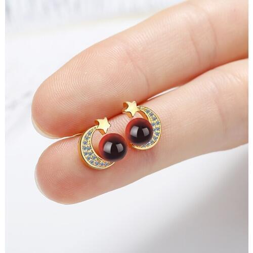 High Quality Exquisite OL Style Gold Color Earrings 5A Zirconia Garnet Stone Stud Earrings Female Wedding Jewelry Gift for Women