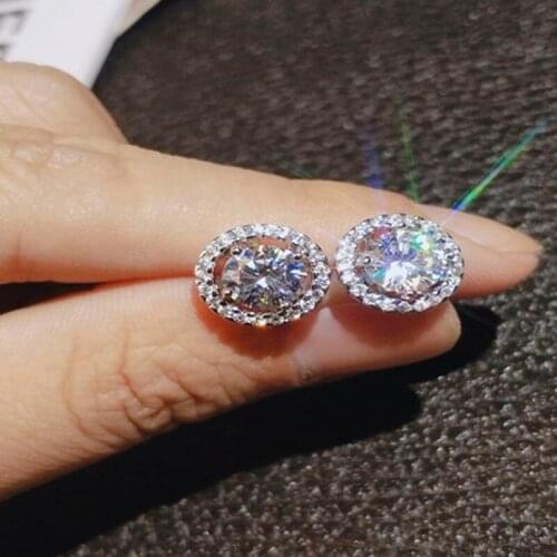 Silver Color Simple Round Bling CZ Zircon Crystal Rhinestone Stud Earrings for Women Girl Fashion Korean Jewelry