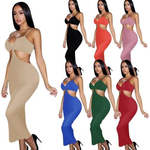 2021 Hot Women Sling Sexy Hollow Out Design V Neck Backless Celebrity Bandage Dress Party Club Outfit Long Slip Elegant Dress