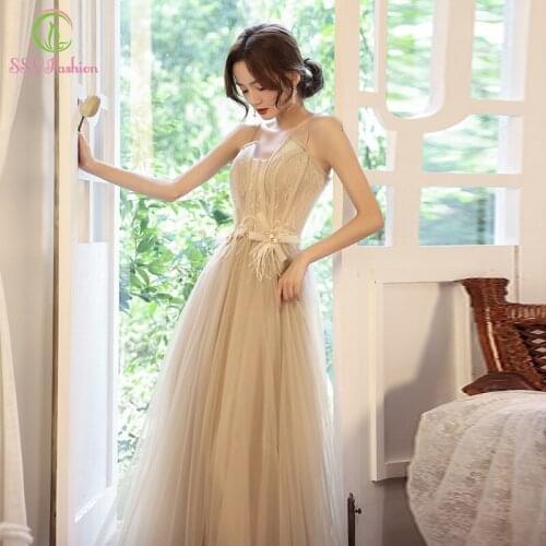 SSYFashion New Banquet Elegant Khaki Evening Dress Sexy Sleeveless A-line Floor-length Long Prom Formal Gowns for Women Vestidos