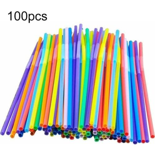 100pcs Plastic Drinking Straws Disposable Multicolor Drinking Straws Party Bar Accessories Striped Flexible Lengthen Art Straws