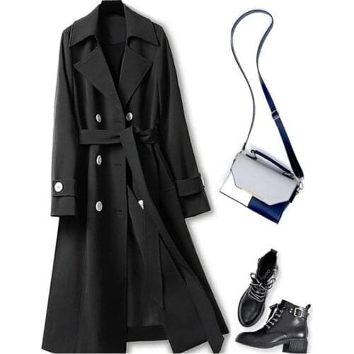 2021 New Spring Autumn Plus Size Womens Trench Coat Elegant Long Female Windbreaker 4XL Double Breasted Outwear With Belt