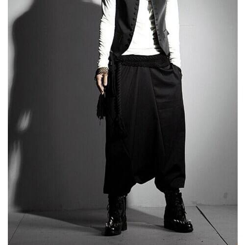 27-39 ! Mens Harem Pants Male Plus Size Loose Culottes Low-rise Pants Big Crotch Pants Costume Stage Singer Costumes Clothing