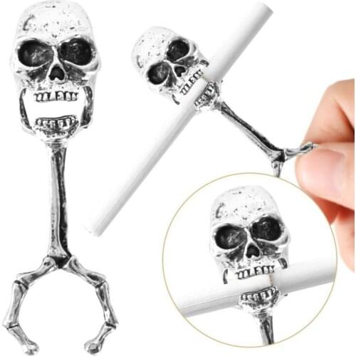 3Pcs Practical Portable Cigarette Clamp Smoking Holder Skeleton Skull Trendy Personality Cool Metal Finger Ring Holder Finger