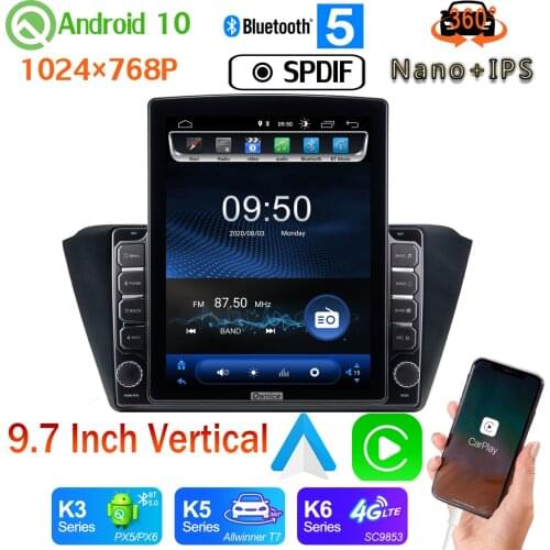 Android auto Nano+IPS 9.7" Vertical Tesla Android 10 Car Media Radio GPS PX6 4+64G For Skoda Fabia mk3 2015 2016 2017 360 Camera