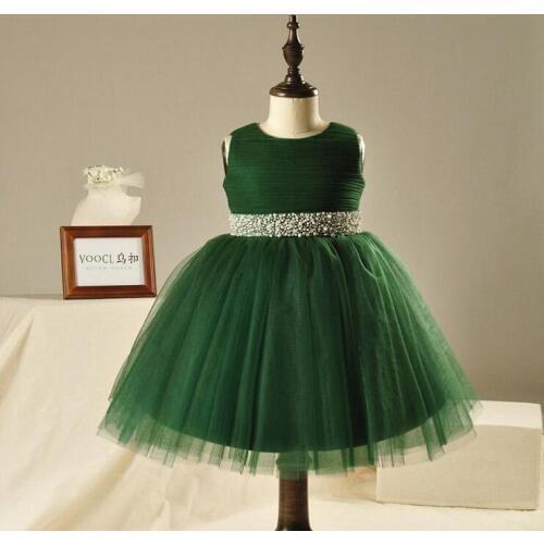 Elegant Girl Dress New Arrival Fashion Girls Great Quality Green Diamond Belt Tulle Party Princess Dresses,12M-10Y