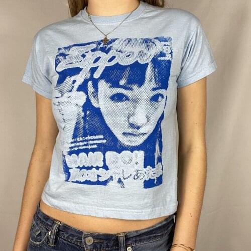 Harajuku Print Short Sleeve Crop Top Y2K Aesthetic Women Summer Sweats Tee E-girl 90s Vintage T-shirt Punk Style Streetwear