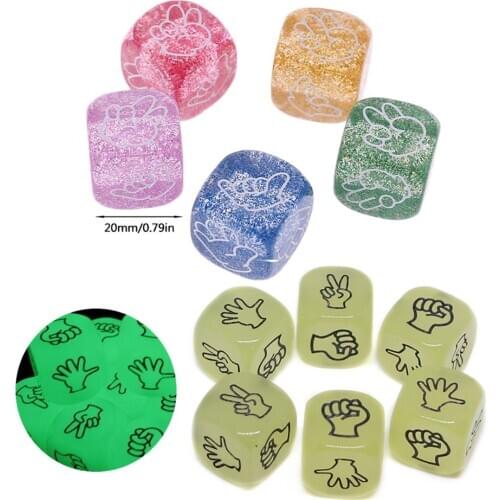 10PCS/SET 20mm Noctilucent Dice Funny Dice Board Games Toy Creative Finger-guessing Game Dice Rock Paper Scissors Game Dice