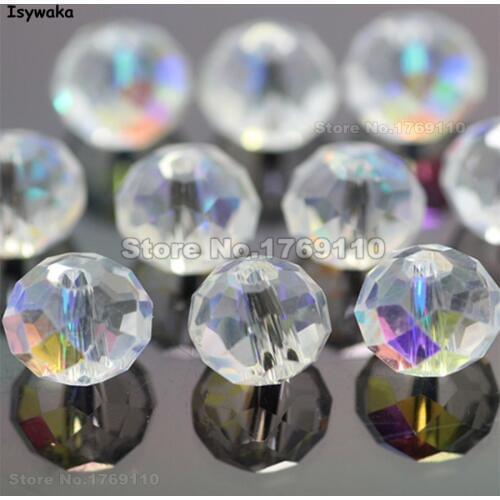 Isywaka White AB 6*8mm 72pcs Rondelle Austria faceted Crystal Glass Bead Loose Spacer Round Bead for Jewelry Making