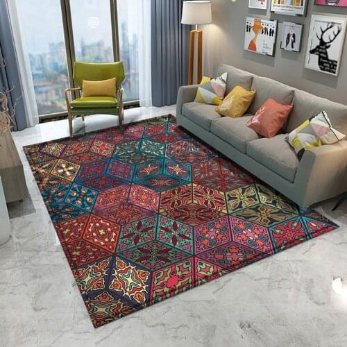 Fashionable Bohemian Style Mandala Pattern Carpet Non-slip Bath Mat Soft Fluffy Flannel Living Room Bedroom Decorative Carpet
