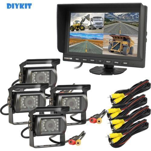 DIYKIT 9" Split Quad Display Rear View Monitor Car Monitor + 4 x Night Vision Rear View Camera Waterproof For Car Truck Bus