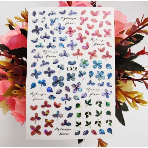 New 3D Nail Stickers Hydrangea Flower Leaf Nail Art Decorations Sliders Foil Manicure Accessories Tips Stickers for Nails