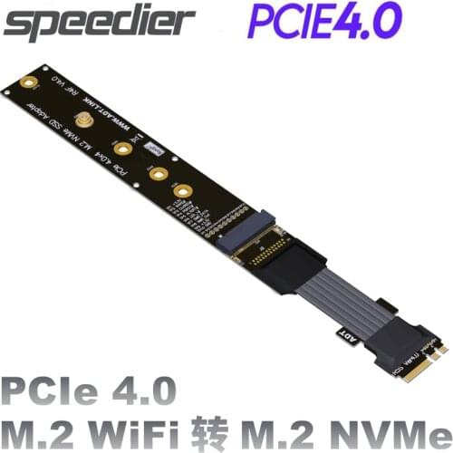 New Type PCIe 4.0 M.2 WiFi A.E Key To M.2 NVMe M Key SSD Riser Adapter PCI-E 4.0 x1 Gen4 Full Speed Riser Card Ribbon Flat Cable