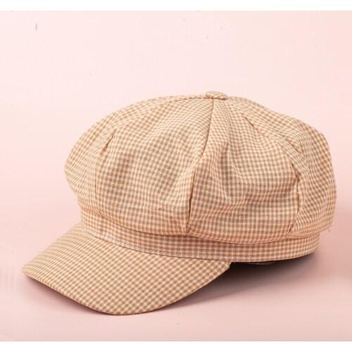 Autumn Winter Cotton Plaid Womens Beret Hats Newsboy Gatsby Cap Octagonal Baker Peaked Beret Driving Hats Girls Painter Gorro