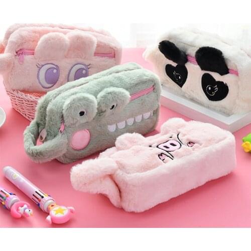 Cute Plush Animal Pencil Bag Funny Kawaii Panda Rabbit High Capacity Student Pencil Pouch Pen Case School Supplies