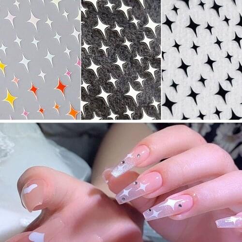 Multicolor 3d Engraved Nail Stickers Girls Black White Star Pattern Fashion Nail Art Sticker Manicure Decoration Accessories