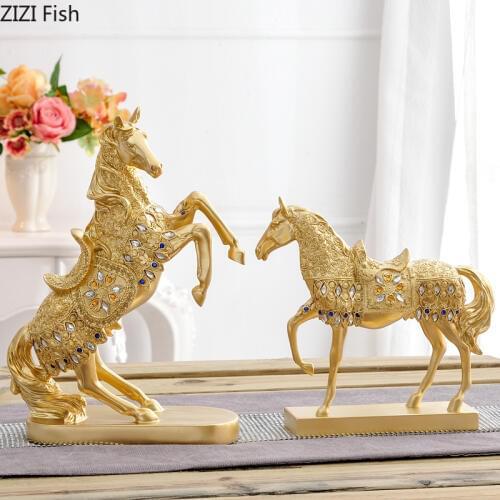 Luxurious Golden Silver Gem Horse Furnishings Resin Animal Study Desk Decor Mascot Crafts Ornaments Modern Home Decoration