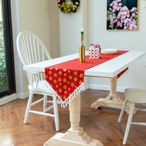 Christmas Decoration Table Runner Bronzing Printing New Year Cotton Linen Table Runner Home Textile Decor Table Cloth Runner