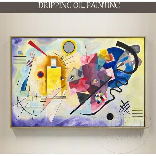 Hand Painted High Quality Yellow Red Blue Wassily Kandinsky Oil Painting on Canvas Abstract Wall Art Kandinsky Acrylic Painting