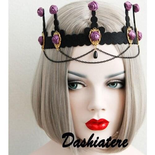 Handmade Birthday Party Crown Rose Flower Chain Wave Tassel Headband Goth Tiara Photoshoot Female Hair Accessories