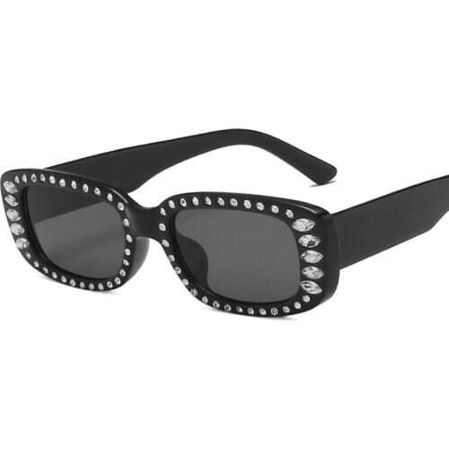 Square Frame Crystal Diamond Women Men Sunglasses Purple Blue Pink Lens UV400 Eye Protection Girl Sexy Ladies Outdoor Eyewear