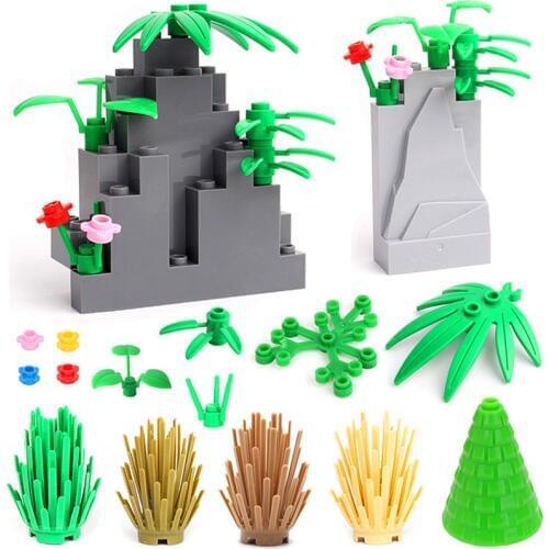MOC City Juguetes Accessory DIY Building Blocks Mountain Military Green Grass Flower Tree Plants Toys Compatible Parts Bricks