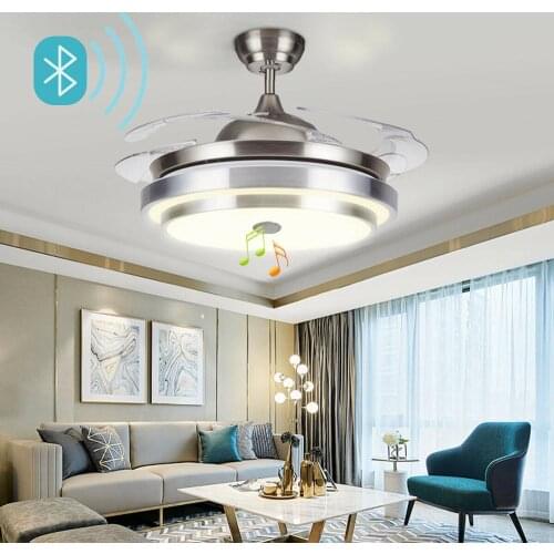Yonntech Bluetooth Music Fan Chandelier LED Ceiling Fan Lamp Wing Foldable