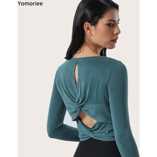 Yoga Shirt Womens Back Yoga Fitness Long Sleeve T-Shirt Casual Sports Top Activewear Long Sleeve Workout Tops Women Yomoriee