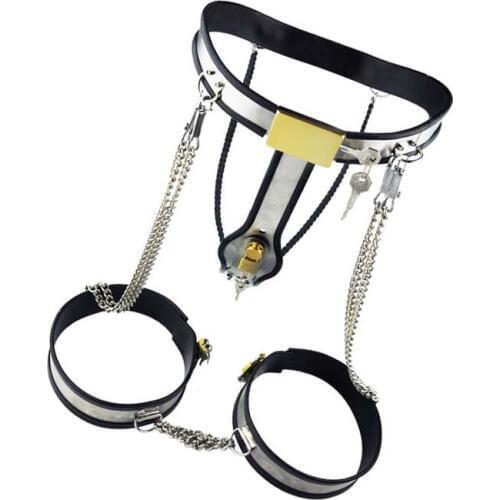 Stainless Steel Female Chastity Belt Leggings For Party Steel ring trousers Virgin lock erotic costumes women