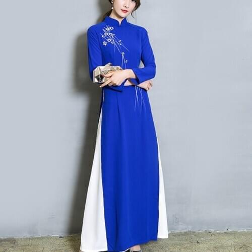 Ao Dai 2020 Spring Summer New Vietnam Dress for Women Elegant Cheongsam Traditional Folk Qipao Asian Clothes Vestido 10396