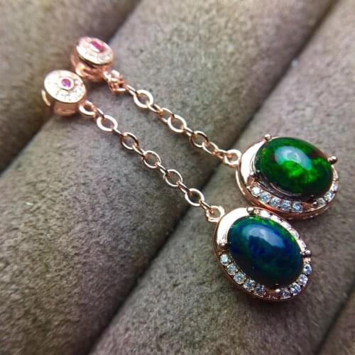 100% Natural and Real Fashion Black Opal earring Nature real Black opal Earring 925 sterling silver Fine jewelry