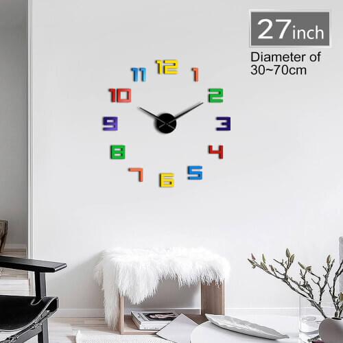 3D DIY Arylic Colorful Numbers Wall Clock Classic Arabic Numerals Self Adhesive Decor Clock Watch Wall Stickers for Living Room