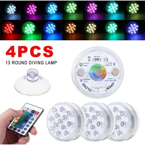 4PC LED Round Submersible Lights Swimming Pool Pond Underwater Wireless Remote Control Colorful Color Changing Lights