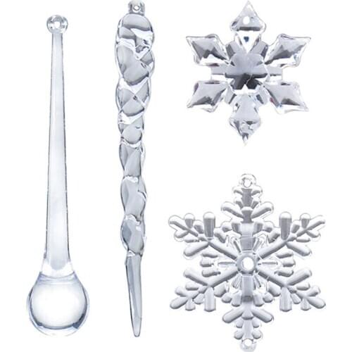 40PC Snowflake Icicle Christmas Ornaments New Year Ornaments Crystal Christmas Tree Transparent Ornaments