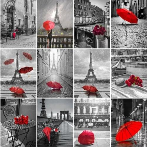 AZQSD 5D Diamond Painting Tower City Diamond Embroidery Umbrella Scenery Mosaic Picture Of Rhinestones Home Decors Kits