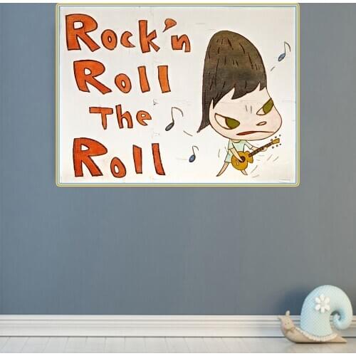 Citon Yoshitomo Nara《Rock"n Roll The Roll》Canvas Art Oil painting Artwork Picture Modern Wall decor Home Living room Decoration
