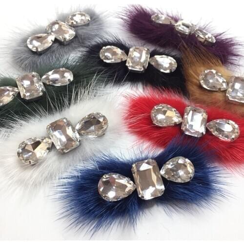 2pcs Mink fur bow rhinestone decorations patches for clothesing winter coat hair diy decorative accessories