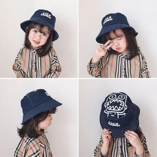 Childrens Fishermans Hat Spring/Summer Thin Japanese Yuansufeng Mens and Womens Hat Cartoon Printed Baby Hat Basin Hat