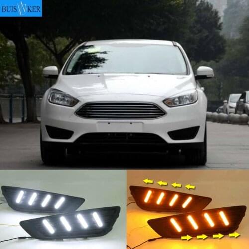 2PCS For Ford Focus 3 mk3 2015 2016 2017 2018 LED DRL daytime running lights daylight with Yellow signal fog lamp
