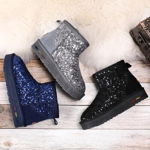 ZUZI Fashion Womens Winter Snow Boots Australian Style Bling Sequined Cloth Non-Slip Warm Ankle Boots Shoes For Women
