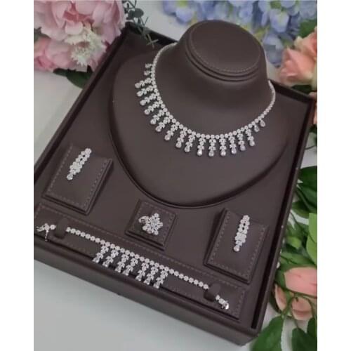 Janekelly 4pcs Bridal Zirconia Full Jewelry Sets For Women Party, Luxury Dubai Nigeria CZ Crystal Wedding Jewelry Sets