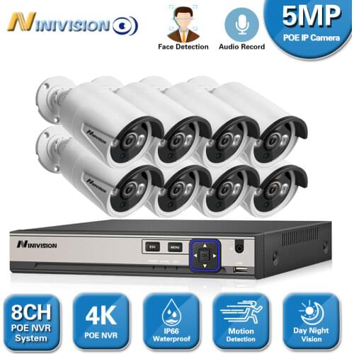 Face Detection 8CH 4K NVR CCTV Security Kit System POE Audio Record NVR Bullet Outdoor POE IP Camera Video Surveillance Set