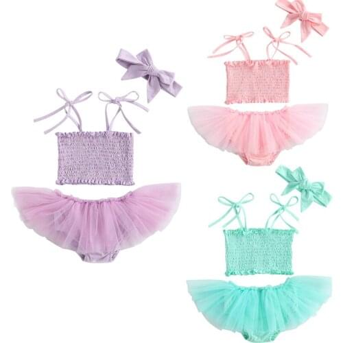 2021-01-29 Lioraitiin 0-24M Infant Baby Girl Summer Fashion 3Pcs Clothing Set Sleeveless Solid Vest Top Lace Patchwork Shorts