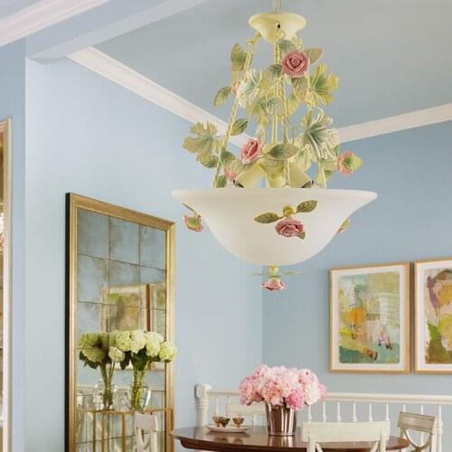 Korean garden iron flower and grass chandelier French Mediterranean creative warm romantic living room dining room bedroom lamp