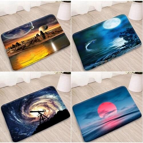 Sun And Moon Bathroom Mats Universe Outer Space Telescope Doorway Rug Kitchen Bedroom Flannel Absorbent Non-Slip Carpet Washable