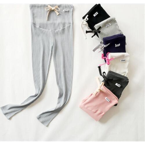 Vertical striped maternity leggings Cotton pregnancy ninth pants adjustable button hold Pregnant womens abdomen trousers