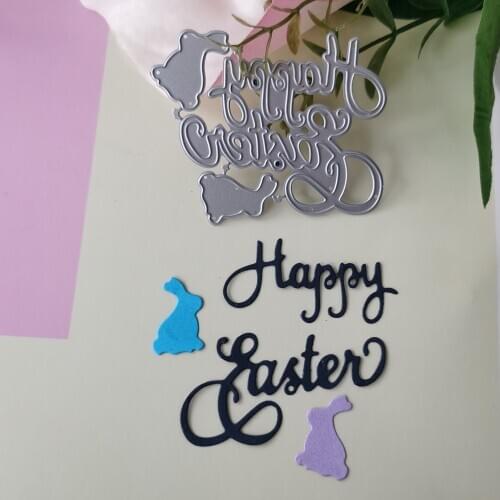 Happy Easter English words and Rabbit Metal cutting Mould DIY scrapbook Photo album Decoration embossed Card process template