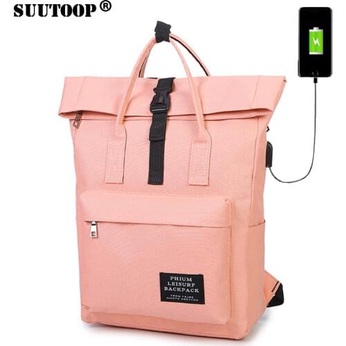 Fashion Women Girls Backpack USB Charging Nylon Travel Backpacks Pink School Bags For Teenagers Girl mochila feminina Satchel