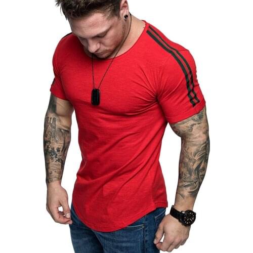 Mens T-Shirt 2021 Spring Summer O-Neck Short Sleeve Patchwork Striped on Shoulder Tops Tees Plus Size M-3XL